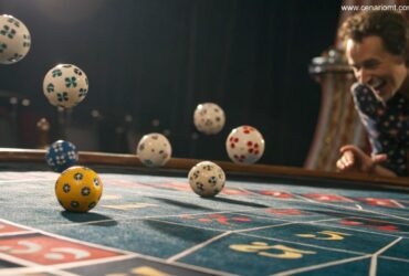 Composição digital com bolas numeradas, calendário e símbolos de sorte sugerindo combinações