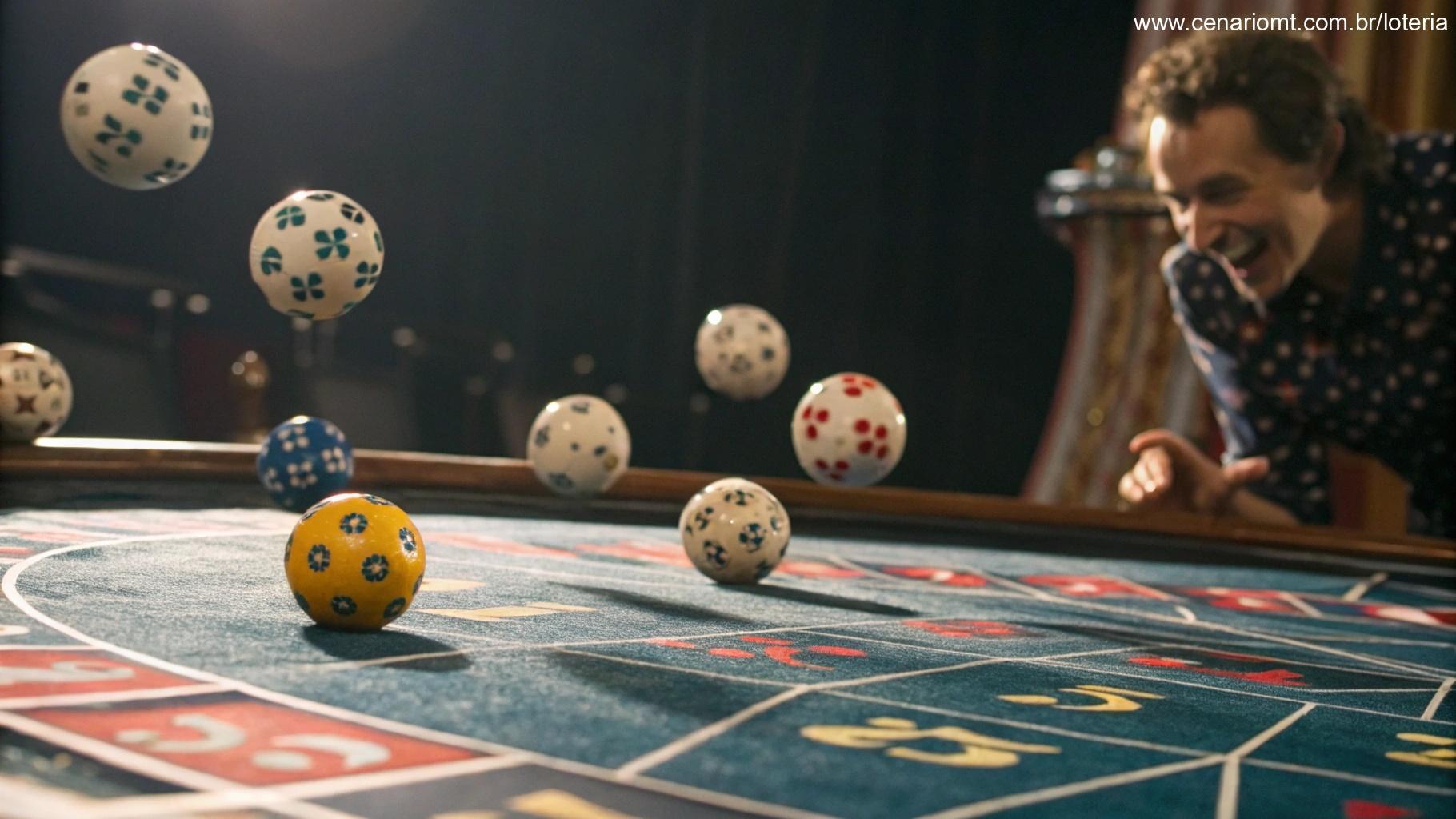 Composição digital com bolas numeradas, calendário e símbolos de sorte sugerindo combinações