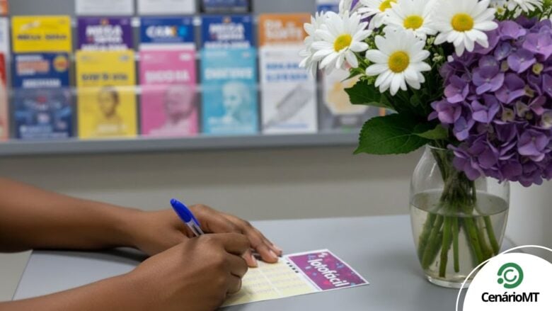Pessoa assinando bilhete da lotofácil