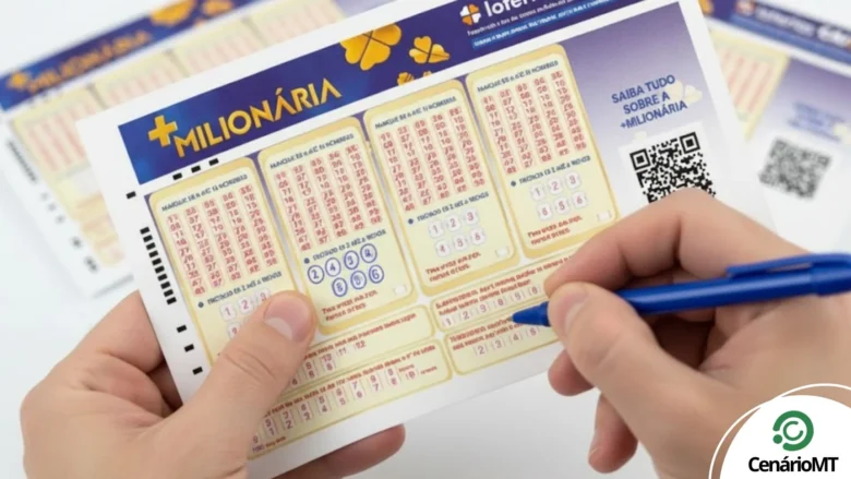 Pessoa marcando os números em bilhete da +Milionária