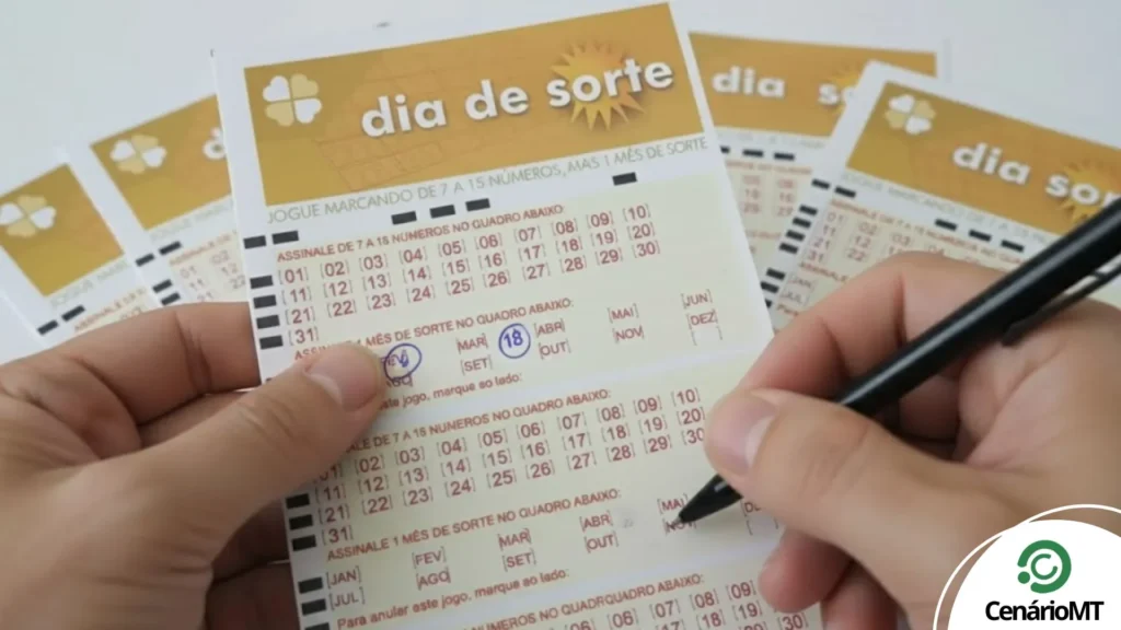 Aposta leva quase R$ 800 mil: Dia de Sorte 1275 premia ganhador na faixa principal 12 Pessoa marcando os números em bilhetes da Dia de Sorte