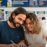 Casal fazendo aposta na loteria