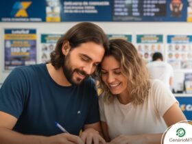 Casal fazendo aposta na loteria
