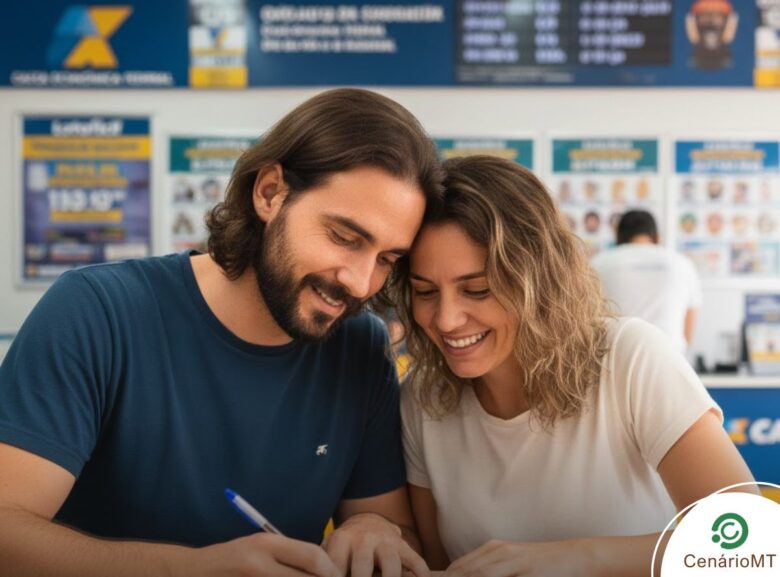 Casal fazendo aposta na loteria