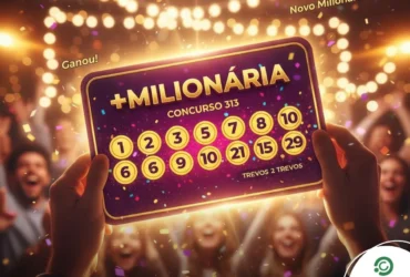 bilhete da +Milionária ou estúdio de sorteios da Caixa (imagem editorial).