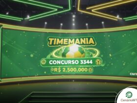 Imagem de telão mostrando o concurso da Timemania de hoje