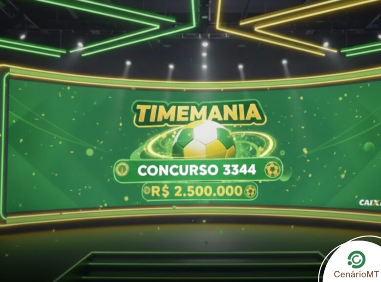 Imagem de telão mostrando o concurso da Timemania de hoje