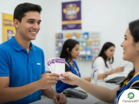 Mulher comprando bilhetes da Lotofácil