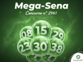 Imagem de destaque verde para a Mega-Sena 2961, com bolas de loteria brilhantes.