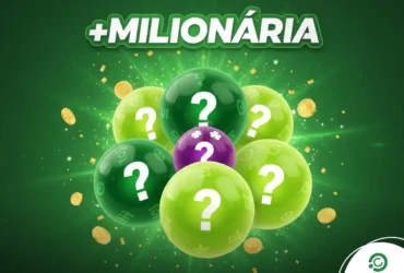 Mais Milionária 337: prêmio de R$ 30 milhões movimenta apostadores neste sábado (14) 15 Logotipo da loteria +Milionária com destaque para esferas em tons de verde e uma esfera central roxa com trevos, todas marcadas com pontos de interrogação.