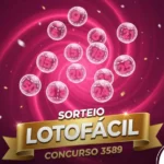Banner promocional da Lotomania concurso 3589 com bolas de sorteio cor de rosa