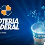 Banner azul com bilhete da loteria federal enrolado