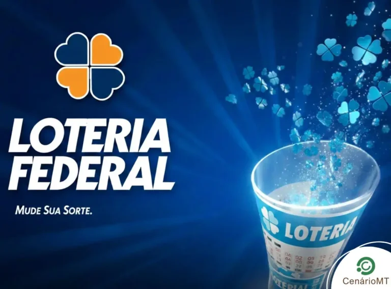 Banner azul com bilhete da loteria federal enrolado