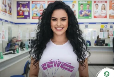 Resultado da Lotofácil 3639: Confira os números sorteados nesta quarta-feira (18/03) 30 Mulher de cabelos cacheados e camisa branca segurando bilhetes da Lotofácil