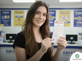 Pessoa comprando bilhete da Lotomania em lotérica