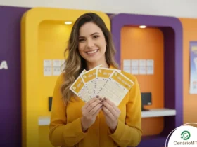 mulher segurando volantes da dia de sorte