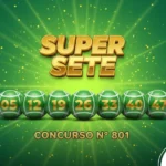 Logotipo Super Sete com sequência de bolas de sorteio verdes alinhadas. Imagem ilustrativa da loteria Super Sete em fundo verde vibrante.