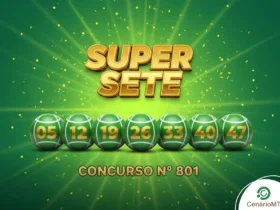 Logotipo Super Sete com sequência de bolas de sorteio verdes alinhadas. Imagem ilustrativa da loteria Super Sete em fundo verde vibrante.