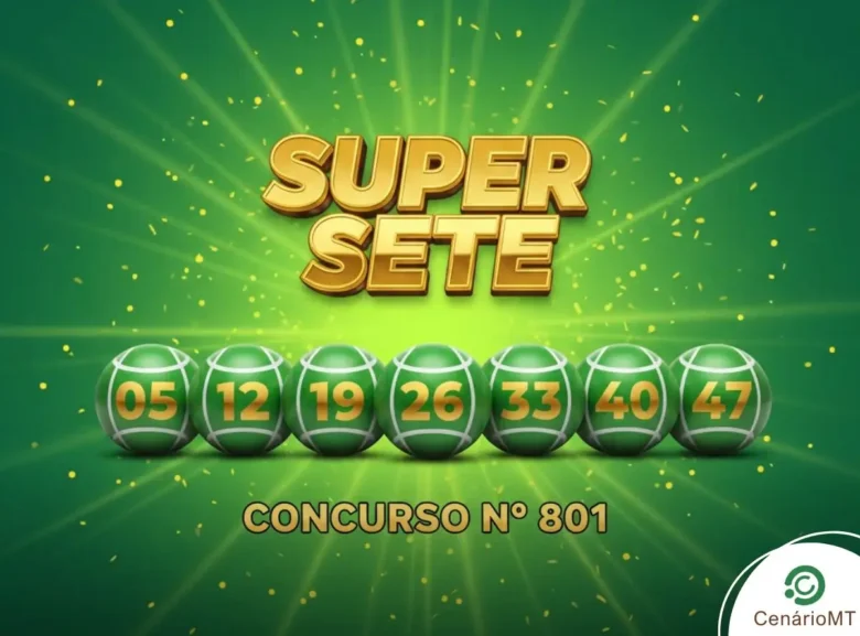 Logotipo Super Sete com sequência de bolas de sorteio verdes alinhadas. Imagem ilustrativa da loteria Super Sete em fundo verde vibrante.