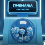Estética de sorteio para a Timemania, concurso 2345, em azul claro. Globo com bolas de futebol/loteria misturadas em um cenário dinâmico.