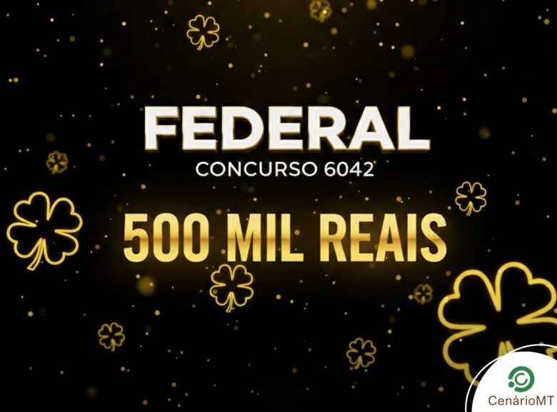 Banner em fundo preto da loteria federal com destaque no prêmio de 500 mil reais