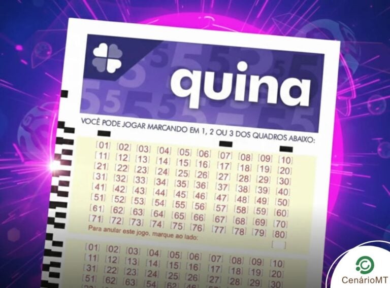 Arte com bilhete da quina com fundo roxo tecnológico