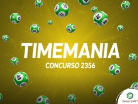 Banner ilustrativo com fundo amarelo e detalhes verdes para a Timemania concurso 2356