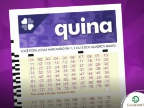 Bilhete da loteria Quina em fundo violeta