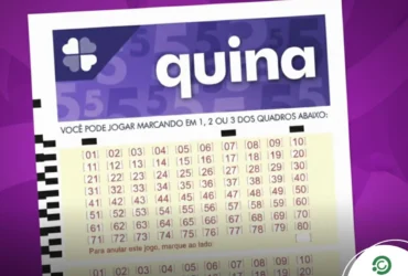 Quina 6985: Confira dicas estratégicas e palpites para R$ 6,5 milhões 9 Bilhete da quina com fundo artístico roxo