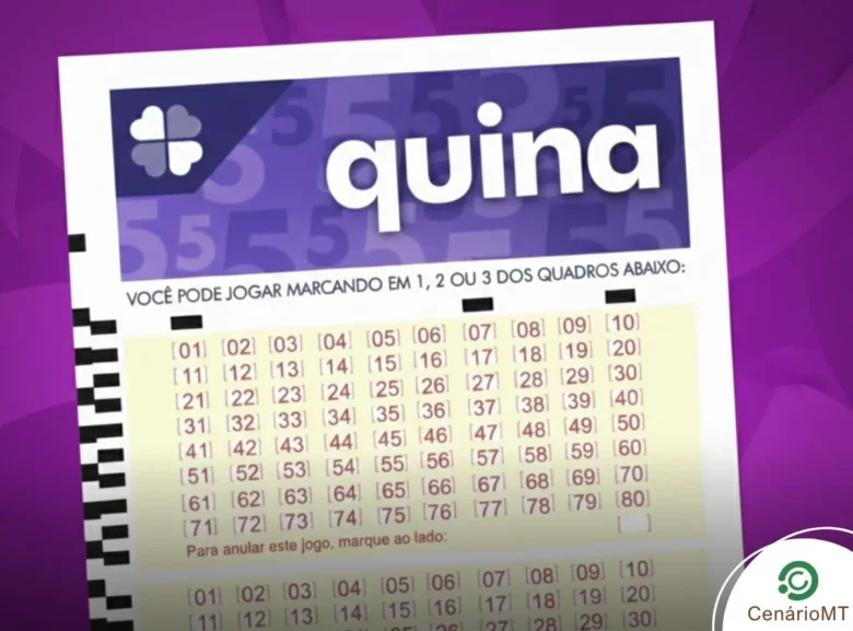 Quina 6985: Confira dicas estratégicas e palpites para R$ 6,5 milhões 1 Bilhete da quina com fundo artístico roxo