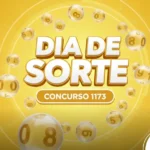 Arte visual amarela da loteria Dia de Sorte com o número do concurso 1173 em evidência.
