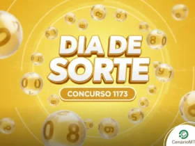 Arte visual amarela da loteria Dia de Sorte com o número do concurso 1173 em evidência.