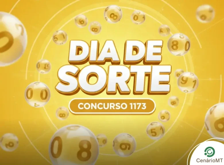 Arte visual amarela da loteria Dia de Sorte com o número do concurso 1173 em evidência.