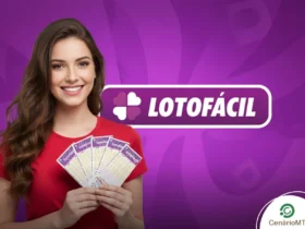 Lotofácil 3646 promete R$ 2 milhões: veja análises e palpites estratégicos para o sorteio desta quinta 15 Banner de marketing com mulher de vermelho segurando bilhetes da lotofácil com fundo rosa