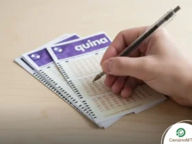 Quina 6984: Sorteio de hoje (24/03) tem prêmio de R$ 2 milhões; veja como jogar 29 Mão segurando uma caneta preta prestes a marcar um volante de loteria da Quina