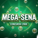 Arte da Mega-Sena com tons verdes e esferas transparentes, destacando o concurso 2969.
