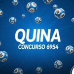Banner em tom azul escuro da loteria Quina, concurso 6954