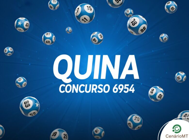 Banner em tom azul escuro da loteria Quina, concurso 6954