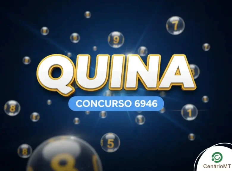 Logotipo da Quina em destaque sobre fundo azul escuro, indicando o sorteio de número 6946.