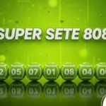 Infográfico do Super Sete 808 apresentando sete bolas verdes alinhadas horizontalmente em um cenário verde luminoso.