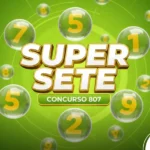 Card verde com bolas numeradas de 0 a 9 e o título "Super Sete Concurso 807".
