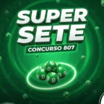 Fundo verde com efeito radial e bolas de bilhar verdes, destacando o nome Super Sete e concurso 807.
