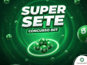Fundo verde com efeito radial e bolas de bilhar verdes, destacando o nome Super Sete e concurso 807.