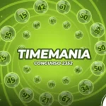 Fundo verde em espiral com esferas numeradas para o concurso 2352 da Timemania.