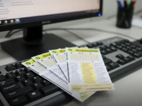 Bilhetes da Timemania sobre teclado de computador