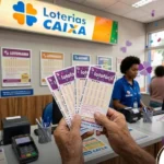 Pessoa segurando vários bilhetes da Lotofácil 3630 em uma casa lotérica para o sorteio de hoje.