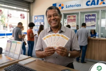 Resultado da Lotomania 2897: Confira os números sorteados 33 Homem segurando apostas da Lotomania 2897 dentro de uma agência lotérica.