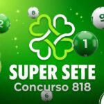 Logo do Super Sete concurso 818 em fundo verde vibrante com bolas numeradas.