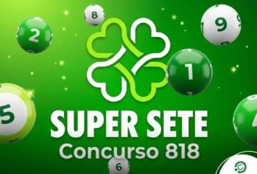 Resultado da Super Sete 818 hoje (04/03): Confira os números das 7 colunas 36 Logo do Super Sete concurso 818 em fundo verde vibrante com bolas numeradas.