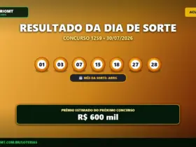 Banner do Dia de sorte 1259, com os números e mês da sorte sorteados.